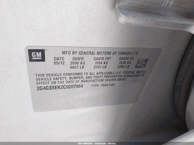 Aukcja sprzedaży 2012 Buick Regal Premium 1, vin: 2G4GS5EK2C9207964, numer aukcji: 44966285
