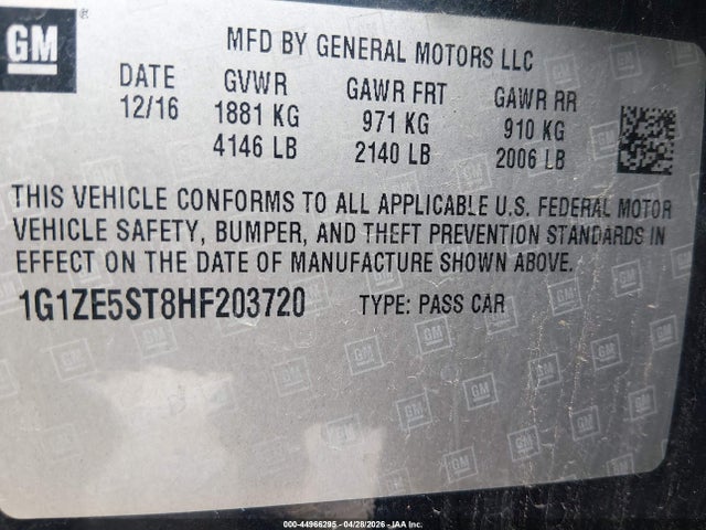 2017 Chevrolet Malibu 1lt მანქანა იყიდება აუქციონზე, vin: 1G1ZE5ST8HF203720, აუქციონის ნომერი: 44966295
