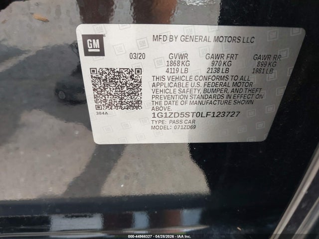 Aukcja sprzedaży 2020 Chevrolet Malibu Fwd Lt, vin: 1G1ZD5ST0LF123727, numer aukcji: 44966327