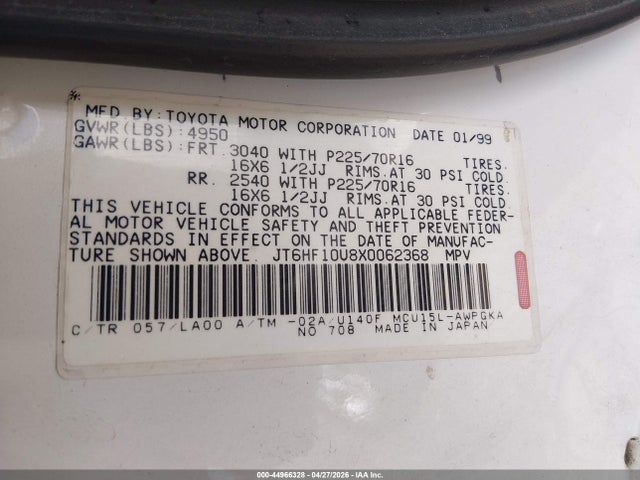 Aukcja sprzedaży 1999 Lexus Rx 300, vin: JT6HF10U8X0062368, numer aukcji: 44966328