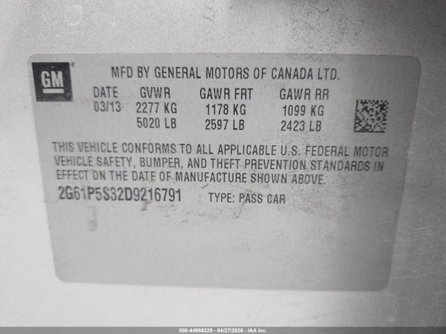 2013 Cadillac Xts Luxury მანქანა იყიდება აუქციონზე, vin: 2G61P5S32D9216791, აუქციონის ნომერი: 44966329