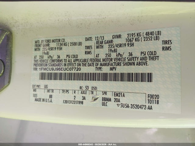 Aukcja sprzedaży 2014 Ford Escape Titanium, vin: 1FMCU9J96EUC07720, numer aukcji: 44966343