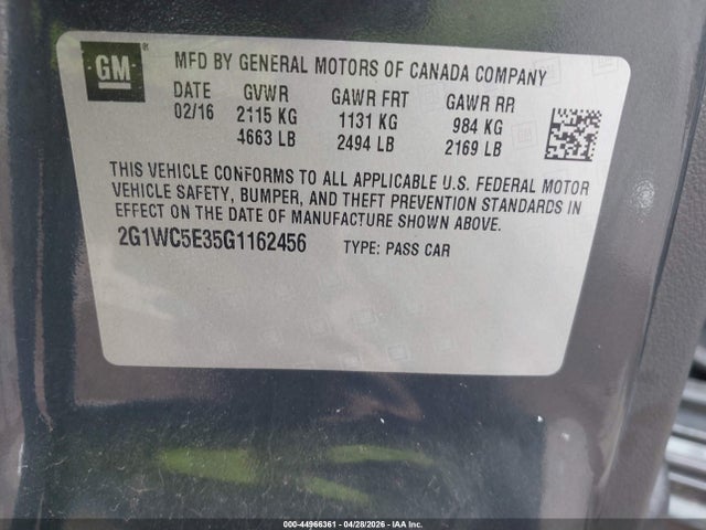 2016 Chevrolet Impala Limited Ltz მანქანა იყიდება აუქციონზე, vin: 2G1WC5E35G1162456, აუქციონის ნომერი: 44966361
