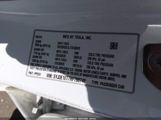 Aukcja sprzedaży 2024 Tesla Model 3 Performance All-wheel Drive, vin: 5YJ3E1ET7RF788748, numer aukcji: 44966375