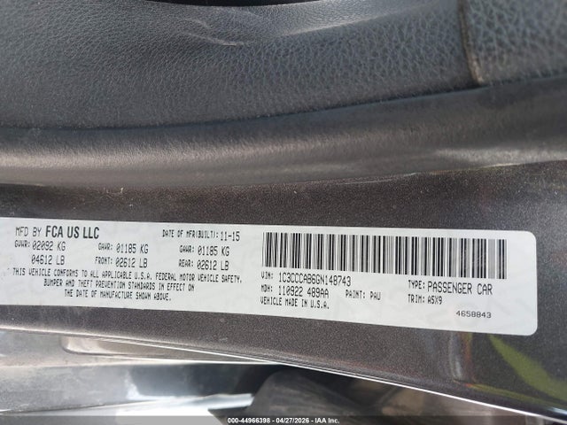 44966398 :رقم المزاد ، 1C3CCCAB6GN148743 vin ، 2016 Chrysler 200 Limited مزاد بيع