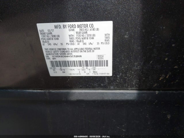 Aukcja sprzedaży 2017 Ford Explorer Xlt, vin: 1FM5K8D84HGC52668, numer aukcji: 44966400