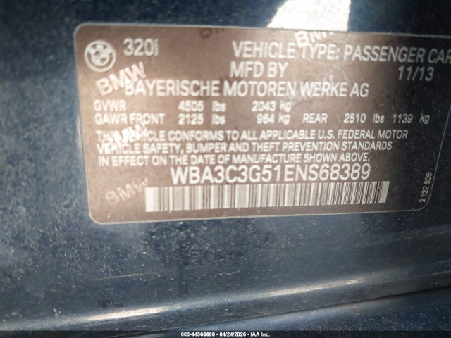 Продаж на аукціоні авто 2014 Bmw 320i Xdrive, vin: WBA3C3G51ENS68389, номер лоту: 44966409
