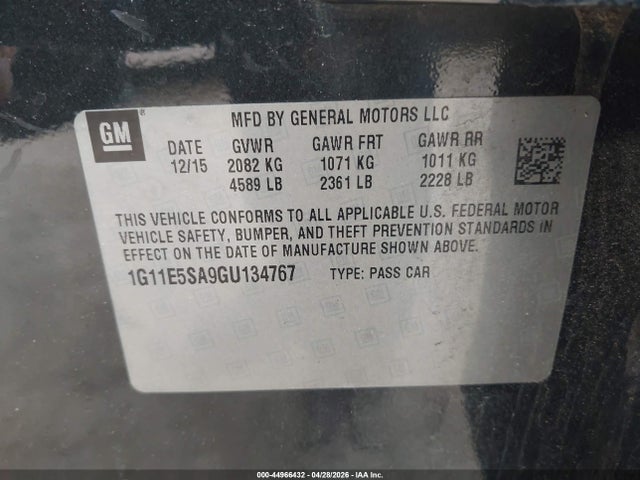 44966432 :رقم المزاد ، 1G11E5SA9GU134767 vin ، 2016 Chevrolet Malibu Limited Ltz مزاد بيع
