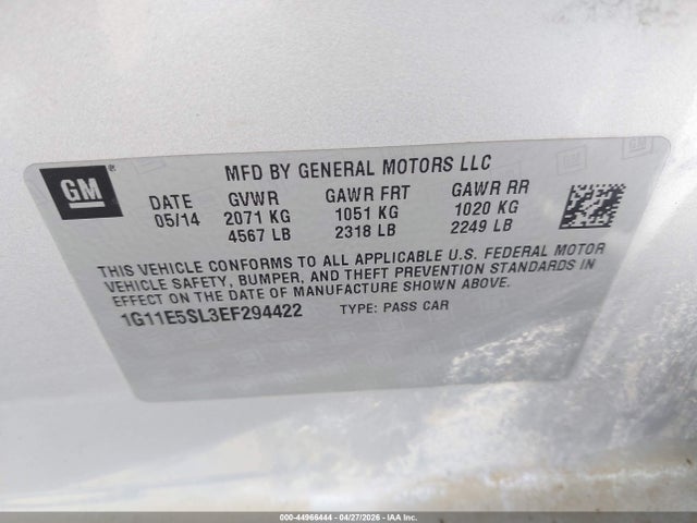 44966444 :رقم المزاد ، 1G11E5SL3EF294422 vin ، 2014 Chevrolet Malibu 2lt مزاد بيع