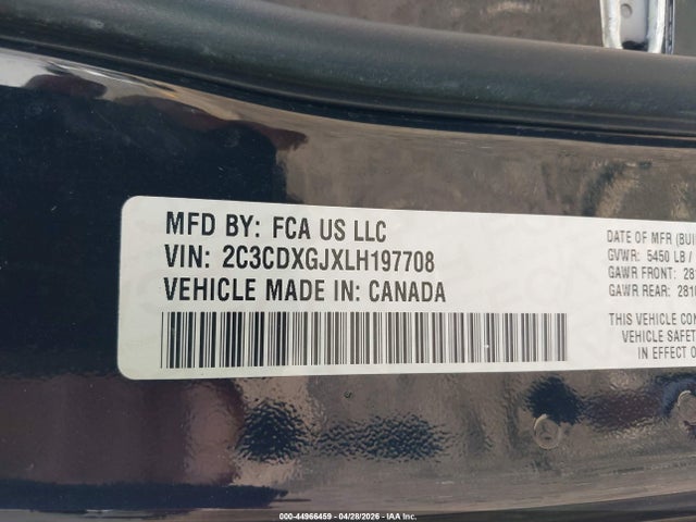 44966459 :رقم المزاد ، 2C3CDXGJXLH197708 vin ، 2020 Dodge Charger Scat Pack Rwd مزاد بيع