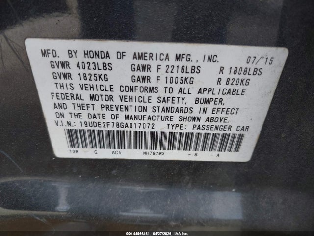 44966461 :رقم المزاد ، 19UDE2F78GA017072 vin ، 2016 Acura Ilx Premium Package/technology Plus Package مزاد بيع