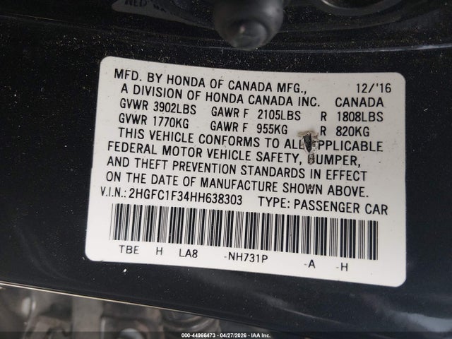 2HGFC1F34HH638303 Honda Civic Ex-t