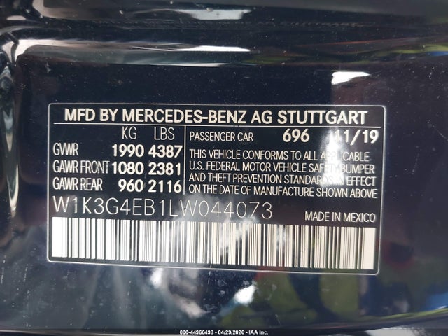 Aukcja sprzedaży 2020 Mercedes-benz A 220, vin: W1K3G4EB1LW044073, numer aukcji: 44966498