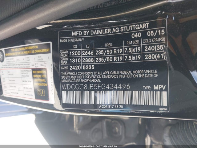 44966500 :رقم المزاد ، WDCGG8JB5FG434496 vin ، 2015 Mercedes-benz Glk 350 4matic مزاد بيع