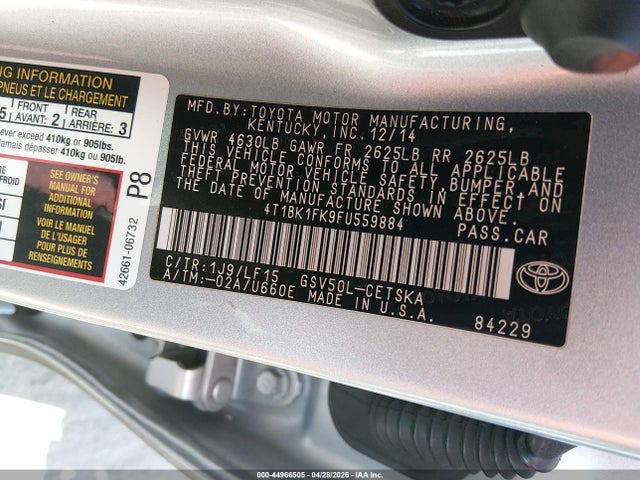 4T1BK1FK9FU559884 Toyota Camry Xse V6