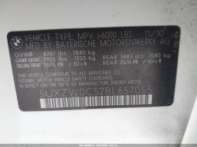 44966513 :رقم المزاد ، 5UXZW0C52BL657055 vin ، 2011 Bmw X5 Xdrive35d مزاد بيع