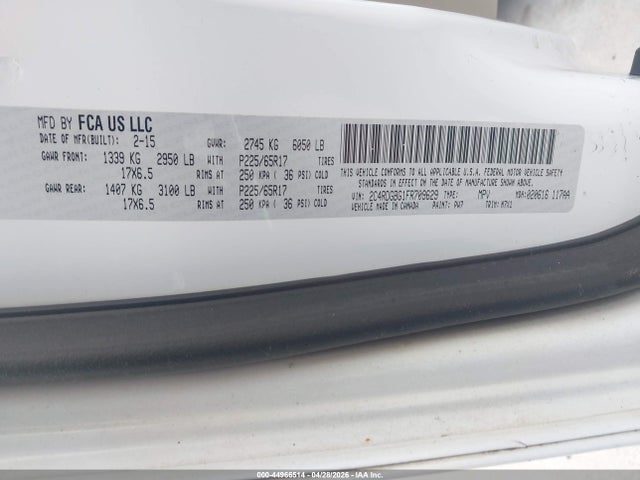 2015 Dodge Grand Caravan Se Plus მანქანა იყიდება აუქციონზე, vin: 2C4RDGBG1FR709629, აუქციონის ნომერი: 44966514