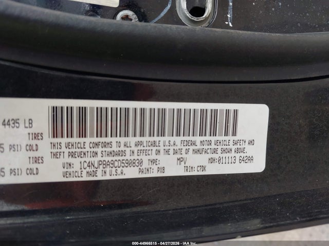 2012 Jeep Patriot Sport მანქანა იყიდება აუქციონზე, vin: 1C4NJPBA9CD590830, აუქციონის ნომერი: 44966515