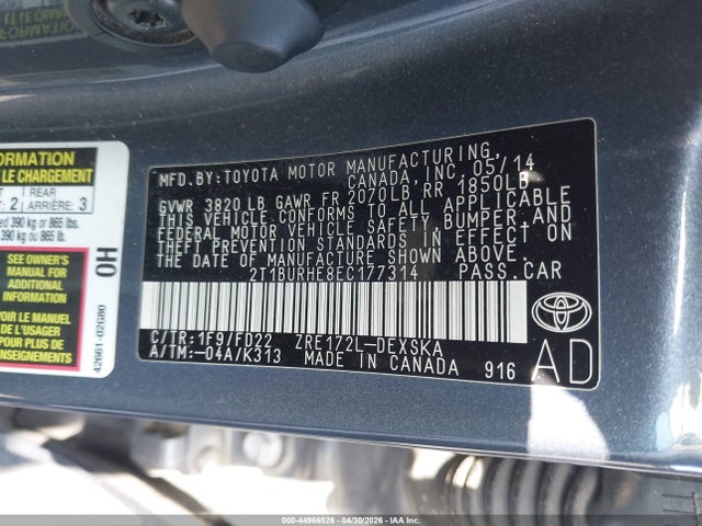 Toyota Corolla S Plus 2014 2T1BURHE8EC177314 Image 9