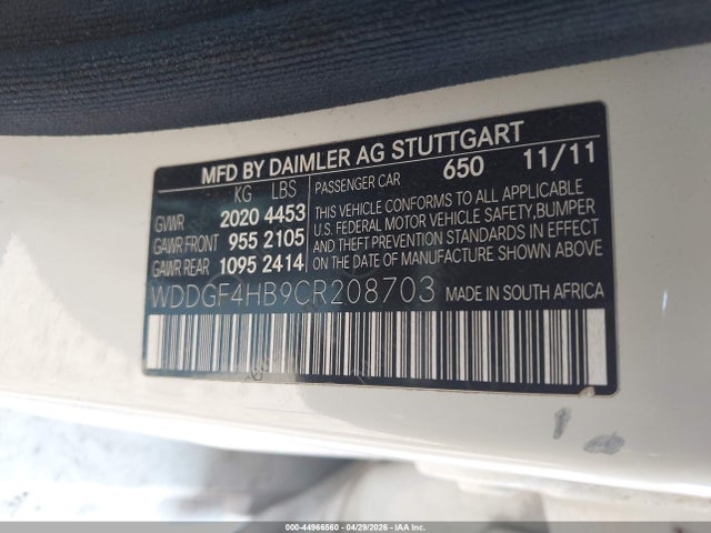 Aukcja sprzedaży 2012 Mercedes-benz C 250 Sport, vin: WDDGF4HB9CR208703, numer aukcji: 44966560