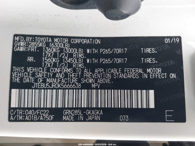 JTEBU5JR0K5666638 Toyota 4runner Trd Off Road