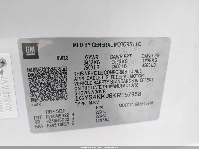 1GYS4KKJ6KR157958 Cadillac Escalade Esv Platinum