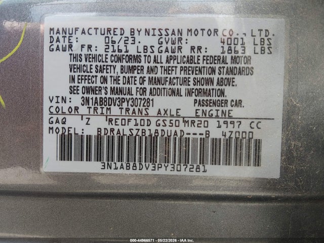 Aukcja sprzedaży 2023 Nissan Sentra Sr Xtronic Cvt, vin: 3N1AB8DV3PY307281, numer aukcji: 44966571