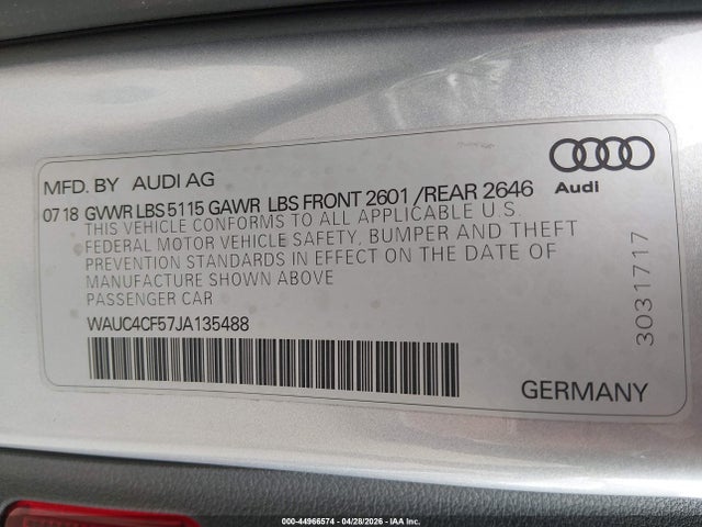 Продажа на аукционе авто 2018 Audi S5 3.0t Premium Plus, vin: WAUC4CF57JA135488, номер лота: 44966574