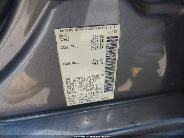 Продаж на аукціоні авто 2020 Nissan Altima S Fwd, vin: 1N4BL4BV3LN316067, номер лоту: 44966576