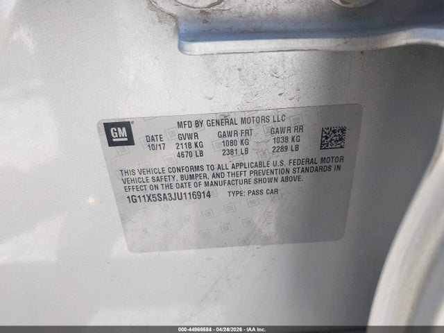 1G11X5SA3JU116914 Chevrolet Impala 1fl