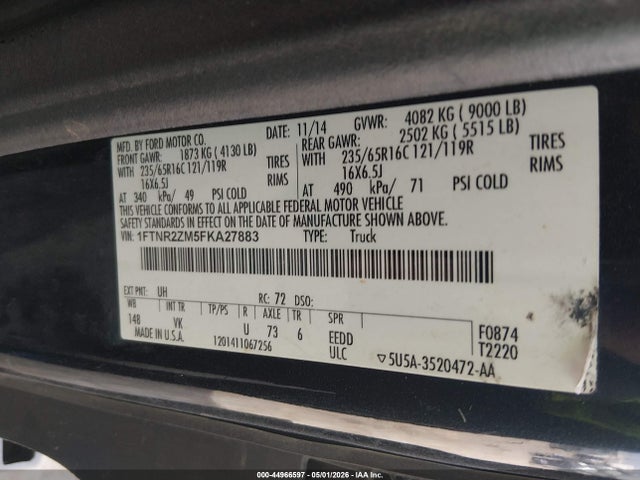 44966597 :رقم المزاد ، 1FTNR2ZM5FKA27883 vin ، 2015 Ford Transit-250 مزاد بيع