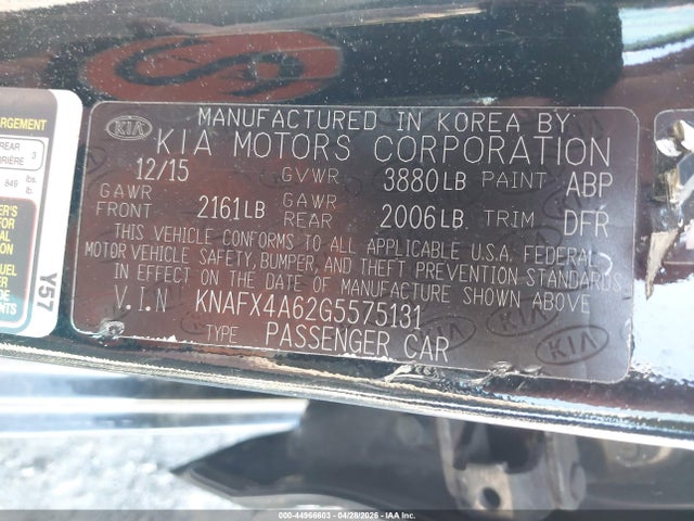 44966603 :رقم المزاد ، KNAFX4A62G5575131 vin ، 2016 Kia Forte Lx مزاد بيع