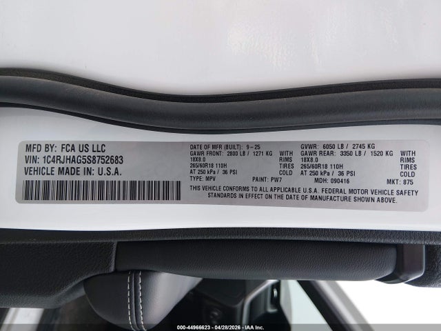 44966623 :رقم المزاد ، 1C4RJHAG5S8752683 vin ، 2025 Jeep Grand Cherokee Laredo X 4x4 مزاد بيع