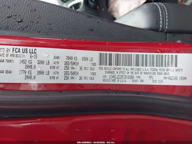 Продажа на аукционе авто 2015 Dodge Durango Citadel, vin: 1C4RDJEG3FC916380, номер лота: 44966633
