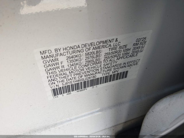 Продаж на аукціоні авто 2025 Acura Mdx Technology Package, vin: 5J8YE1H46SL028180, номер лоту: 44966644