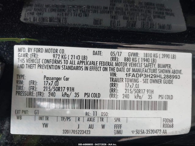 Продажа на аукционе авто 2017 Ford Focus Sel, vin: 1FADP3H29HL288993, номер лота: 44966655