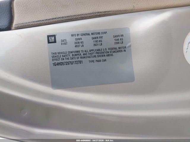 Продажа на аукционе авто 2007 Buick Lucerne Cxl, vin: 1G4HD57297U172781, номер лота: 44966665