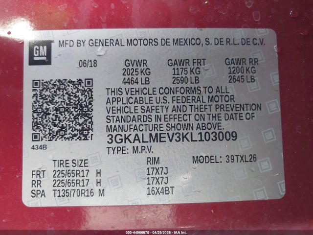 3GKALMEV3KL103009 GMC Terrain Sle