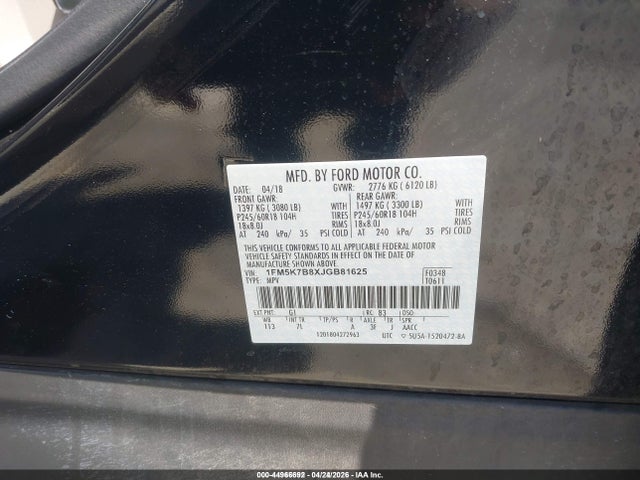 1FM5K7B8XJGB81625 Ford Explorer