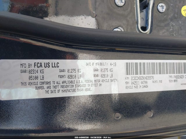 Продажа на аукционе авто 2019 Dodge Charger Sxt Rwd, vin: 2C3CDXBG5KH635576, номер лота: 44966726