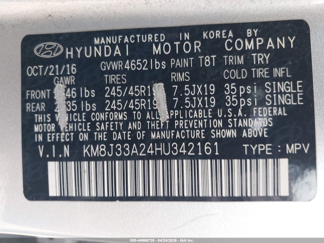 KM8J33A24HU342161 Hyundai Tucson Limited
