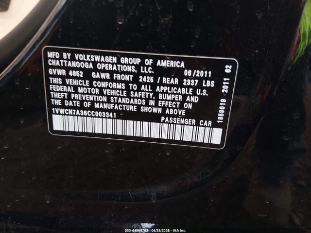 Продаж на аукціоні авто 2012 Volkswagen Passat 2.0l Tdi Sel Premium, vin: 1VWCN7A36CC003341, номер лоту: 44966762