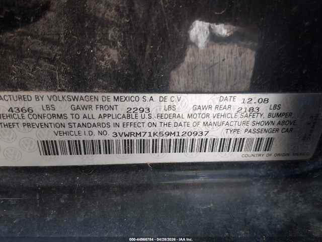 Продаж на аукціоні авто 2009 Volkswagen Jetta Se, vin: 3VWRM71K59M120937, номер лоту: 44966784