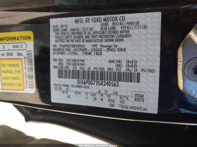 Ford FUSION S 2016 3FA6P0G72GR240563 Image 9