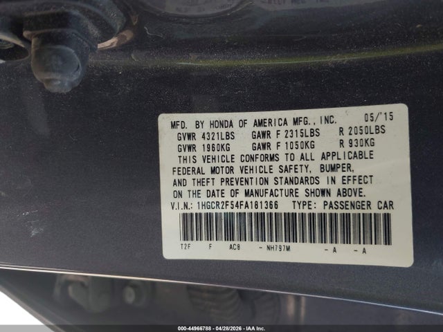 Продажа на аукционе авто 2015 Honda Accord Sport, vin: 1HGCR2F54FA181366, номер лота: 44966788