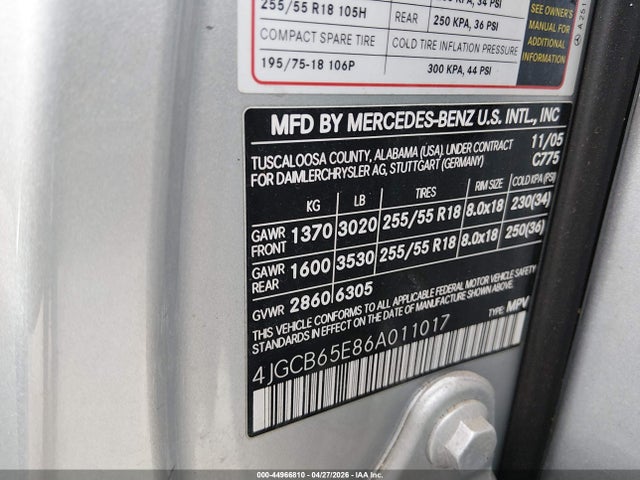 Aukcja sprzedaży 2006 Mercedes-benz R 350 4matic, vin: 4JGCB65E86A011017, numer aukcji: 44966810