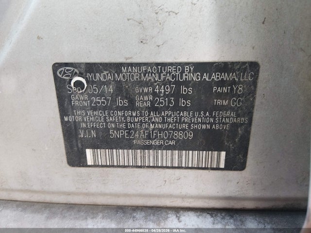 44966838 :رقم المزاد ، 5NPE24AF1FH078809 vin ، 2015 Hyundai Sonata Se مزاد بيع