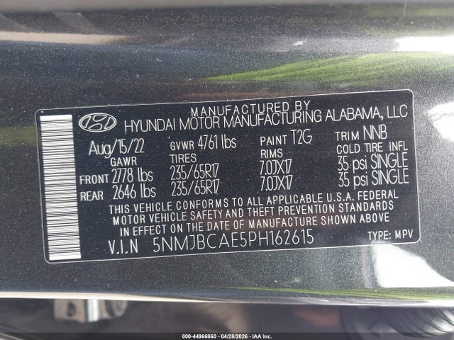 2023 Hyundai Tucson Sel მანქანა იყიდება აუქციონზე, vin: 5NMJBCAE5PH162615, აუქციონის ნომერი: 44966860