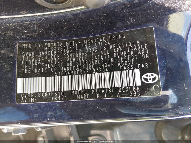 Продажа на аукционе авто 2024 Toyota Corolla Le, vin: 5YFB4MDE8RP197304, номер лота: 44966865