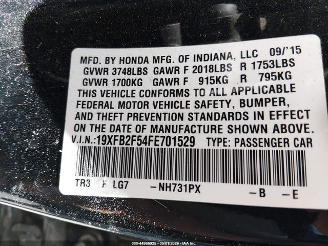 Aukcja sprzedaży 2015 Honda Civic Lx, vin: 19XFB2F54FE701529, numer aukcji: 44966925